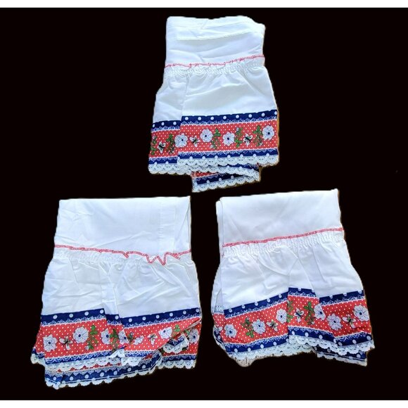 VTG Kitchen Cafe Curtain NOS 3 Pc Red & White Floral Polka Dot Panels Penneys - Picture 11 of 12